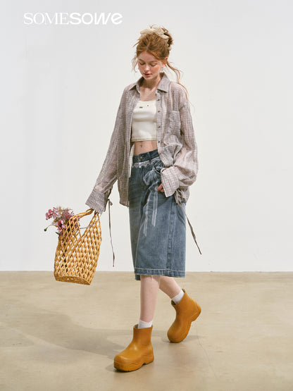 SOMESOWE S2508104 Pleated slightly transparent shirt (2color)