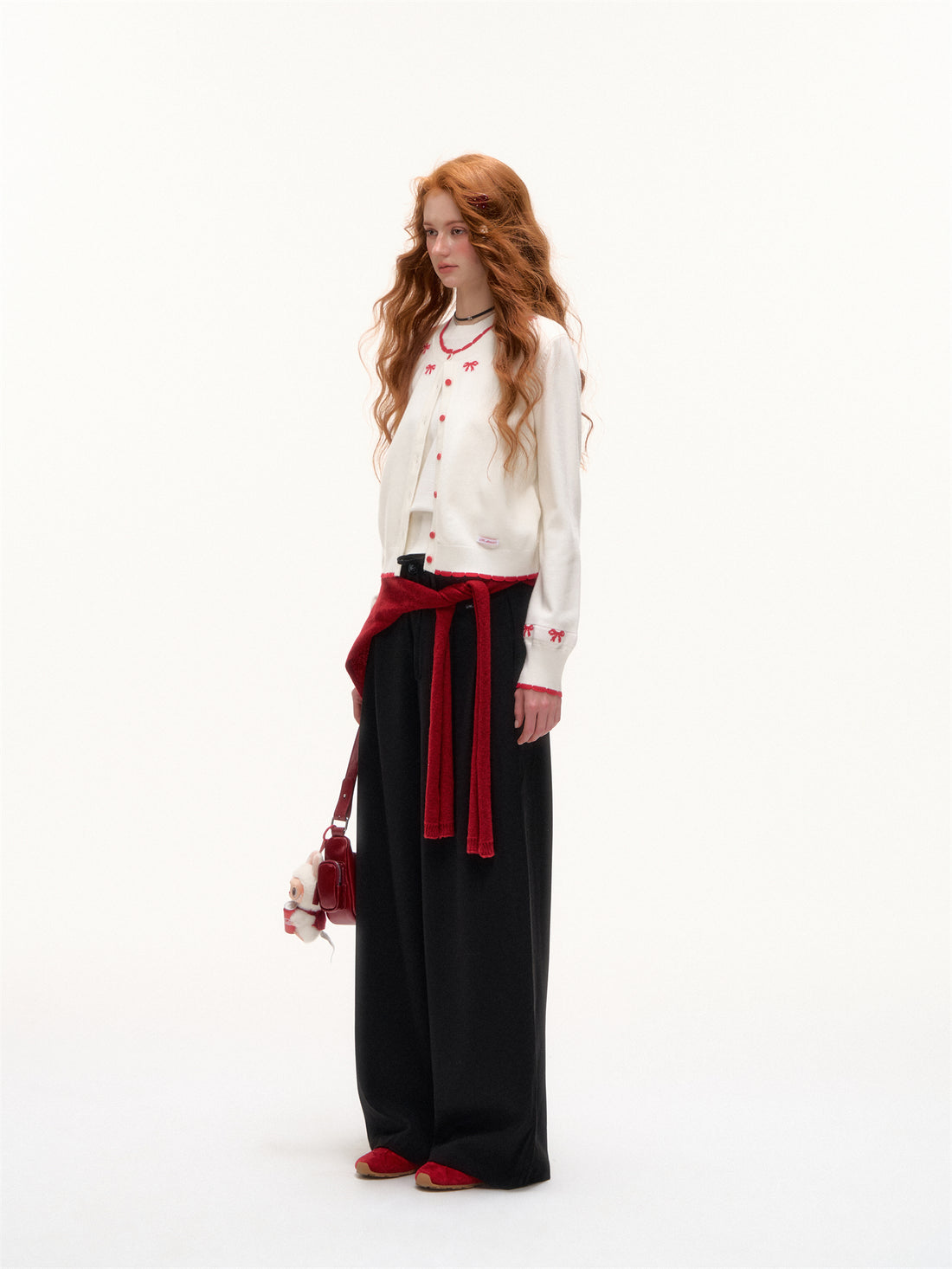 AsGony ASG25379 Fake two piece knot jacquard contrasting knitted cardigan
