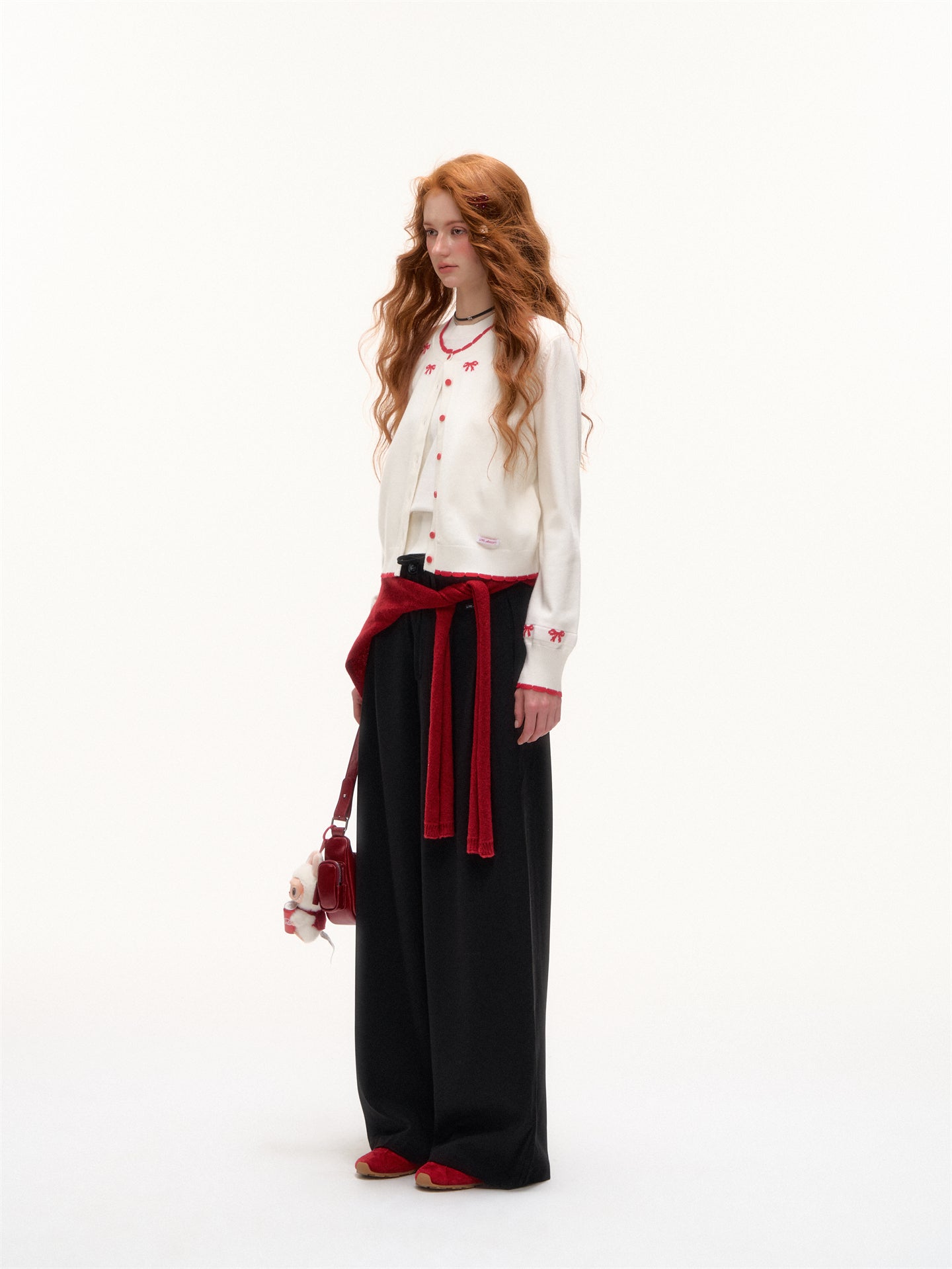 AsGony ASG25379 Fake two piece knot jacquard contrasting knitted cardigan