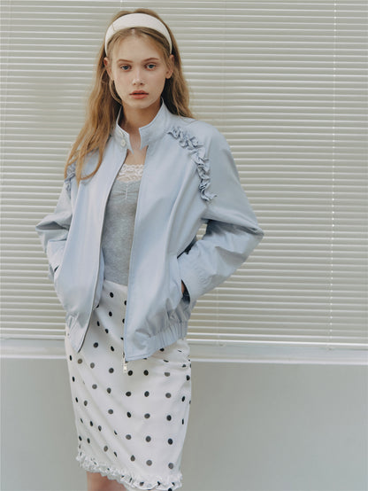 Asgony ASG26529 Ruffle-Edge Harrington Jacket