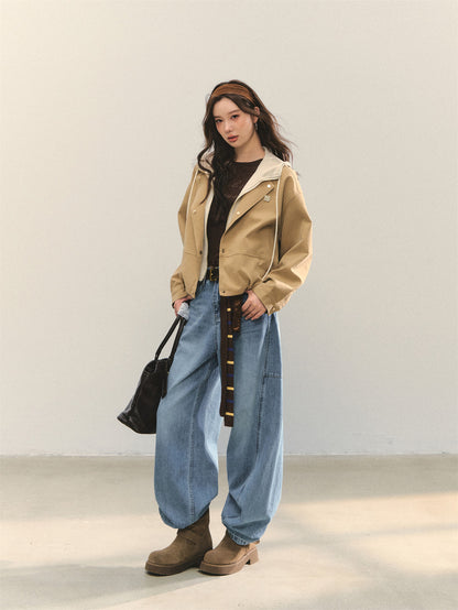 AsGony ASG25331 Fake two piece cocoon shaped jackets