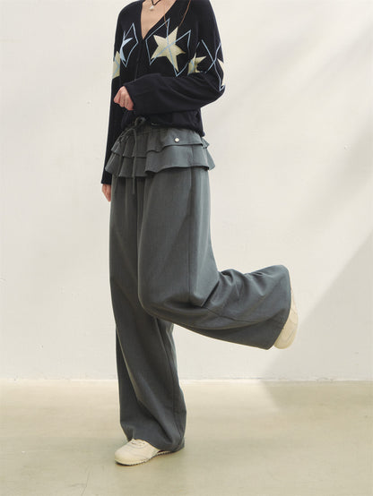 AsGony ASG25275 Double layered ruffle edge tied casual pants