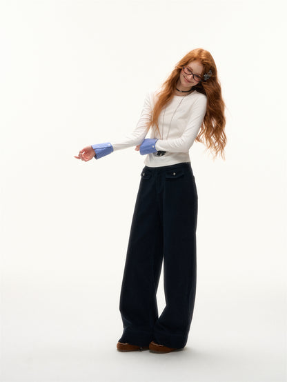 AsGony ASG25387 Detachable plaid round neck bottom top with detachable cuffs