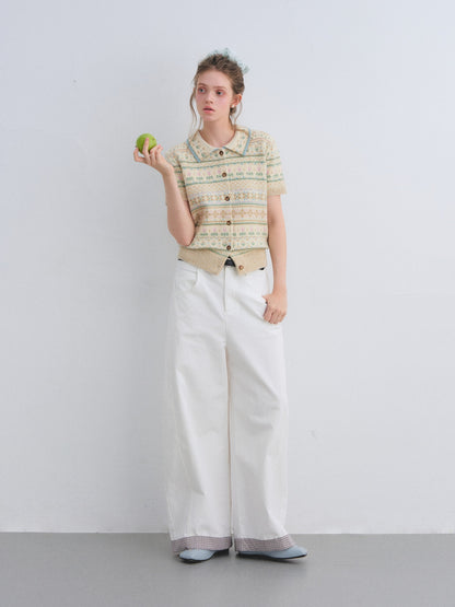 AsGony ASG25659 Fel Island wool jacquard knitted short sleeved top