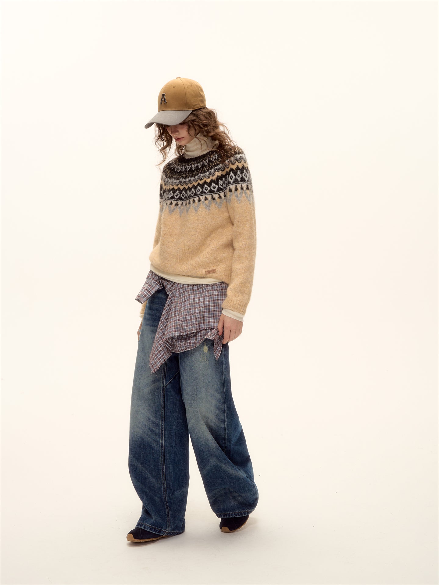 AsGony ASG25466 Round neck pullover Fel Island jacquard sweater