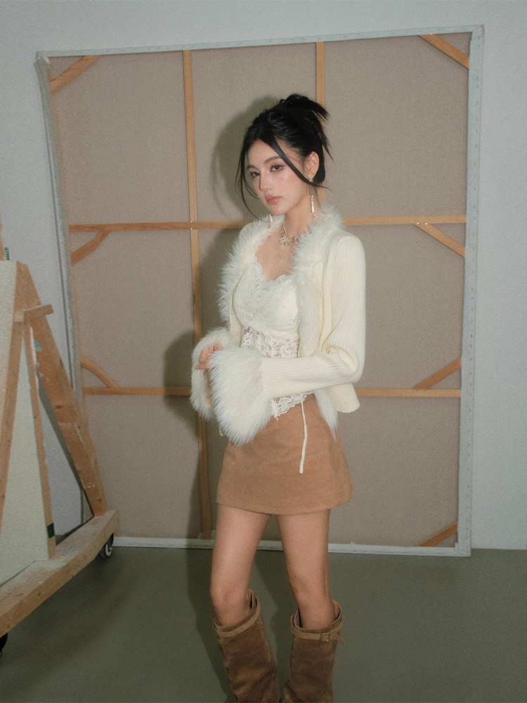 OLIVIA DUO DSY25383 Fur-Collar Knit Top(2color)