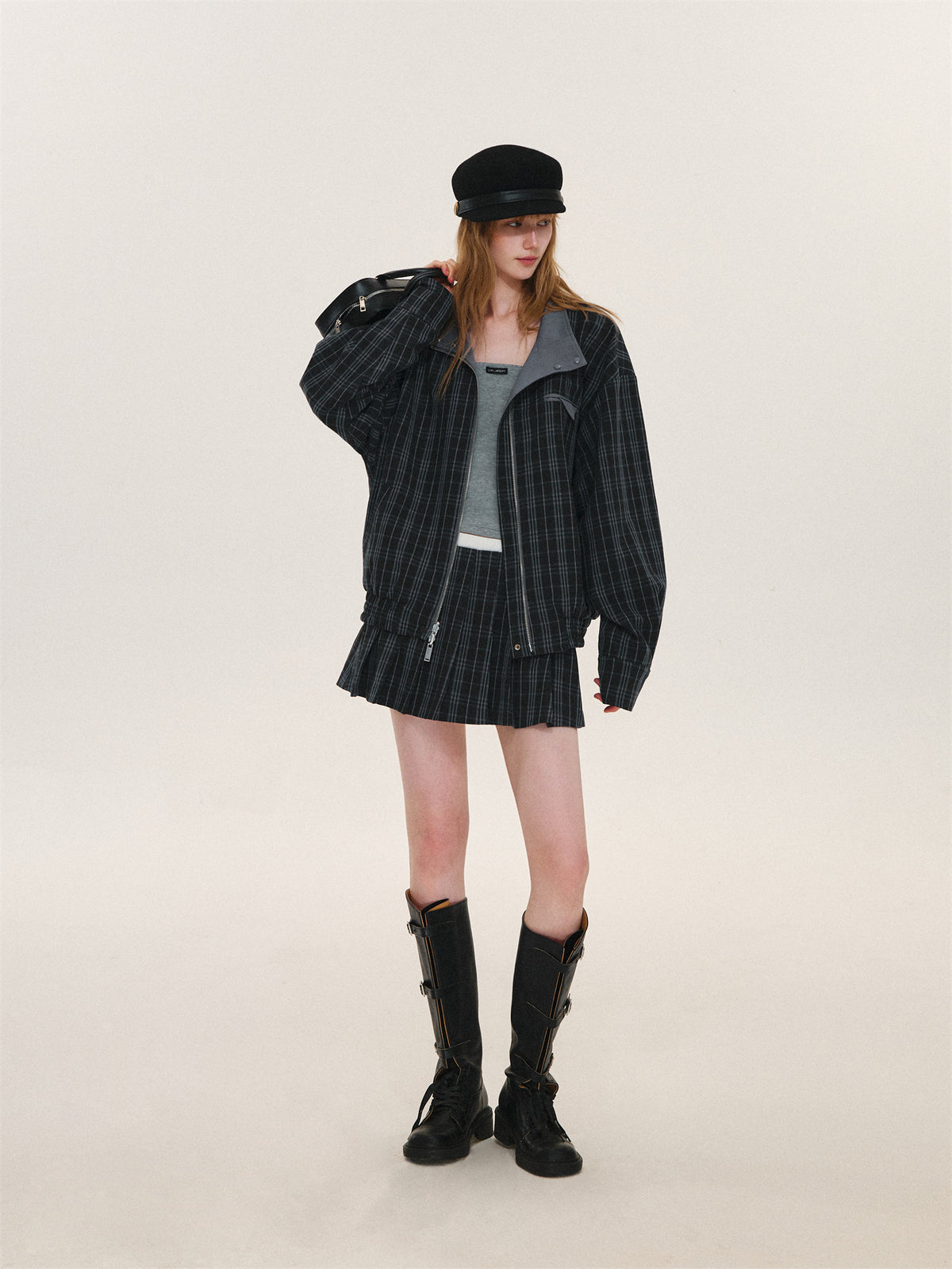 Asgony ASG26525 Reversible Plaid Collar Jacket