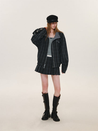 Asgony ASG26525 Reversible Plaid Collar Jacket
