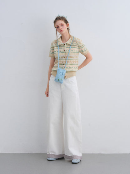 AsGony ASG25659 Fel Island wool jacquard knitted short sleeved top