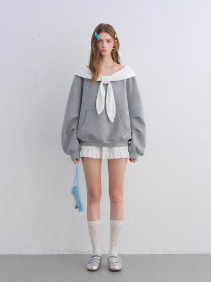 AsGony ASG25643 Rabbit ear one shoulder hooded sweatshirt