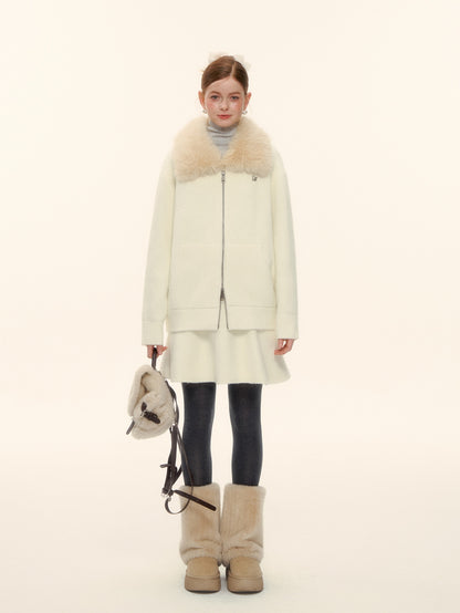 AsGony ASG25601 Wool Flannel Lapel Zippered Knit Sweater Jacket