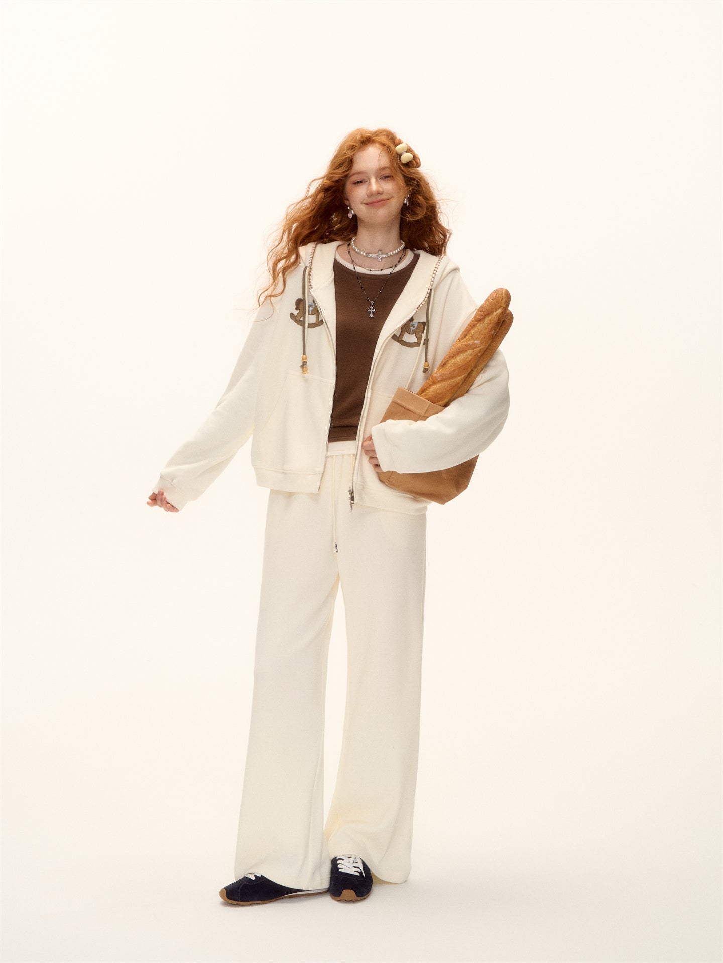 AsGony ASG25488&amp;ASG25489 Embroidered bead hooded jacket + pants