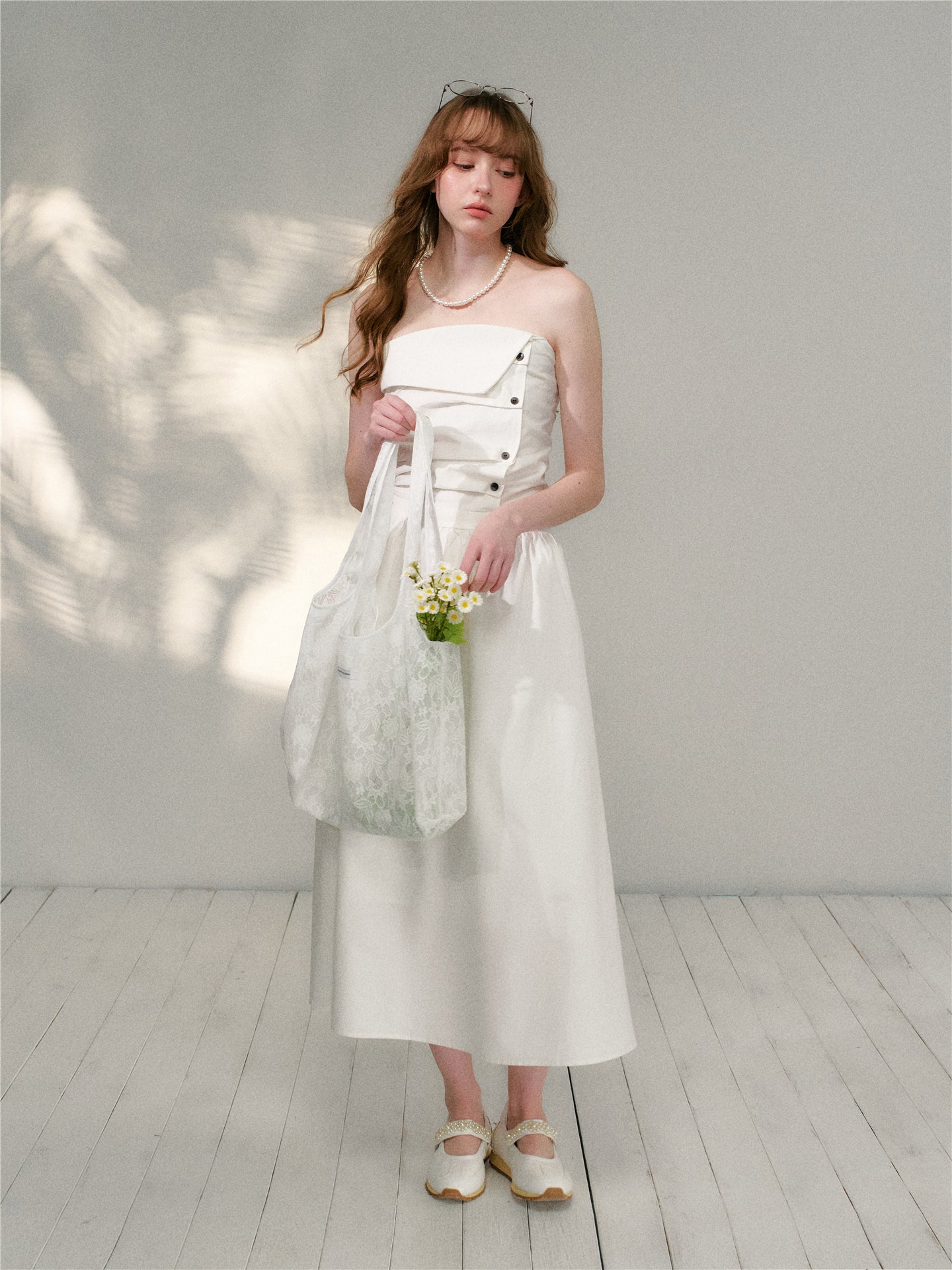 16DEWS 16D26128 Pleated strapless A-line dress