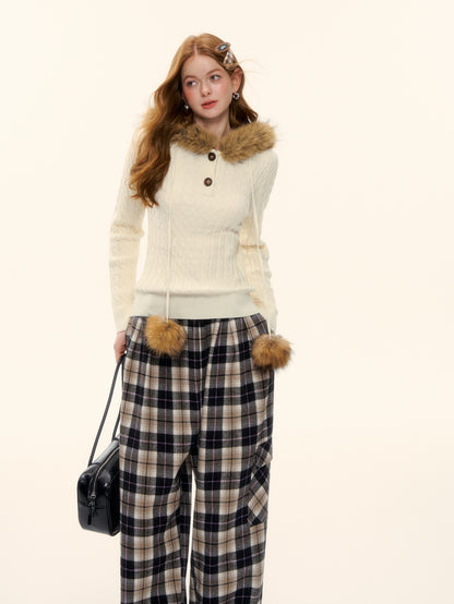 AsGony ASG25624 Woolen Twisted Woolen Collar Pullover Knitted Sweater