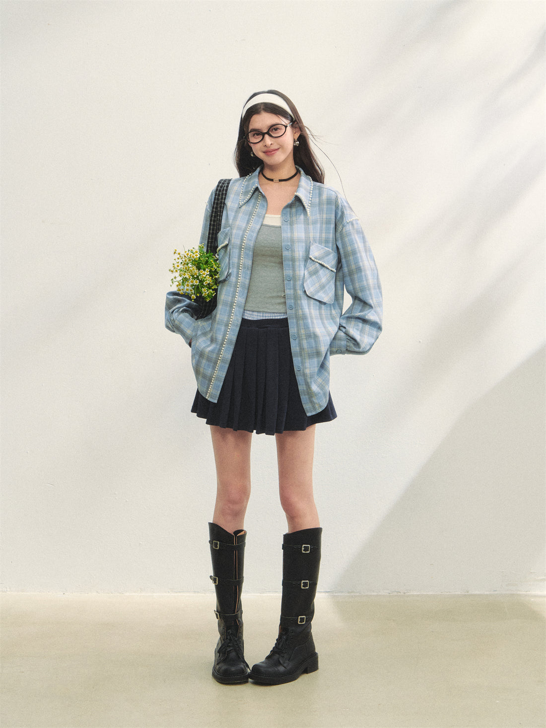 AsGony ASG25311 Pearl embellished pocket shirt