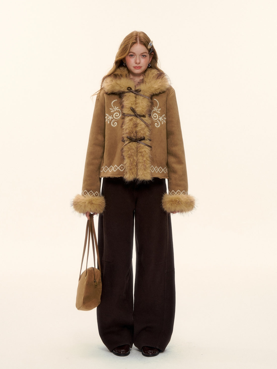 AsGony ASG25623 Coarse thread embroidery strap fur integrated jacket