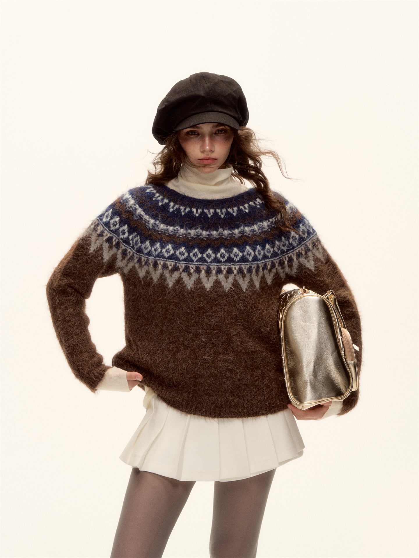 AsGony ASG25466 Round neck pullover Fel Island jacquard sweater