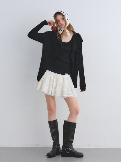 AsGony ASG25671 Elastic contrasting lace patchwork puffy skirt