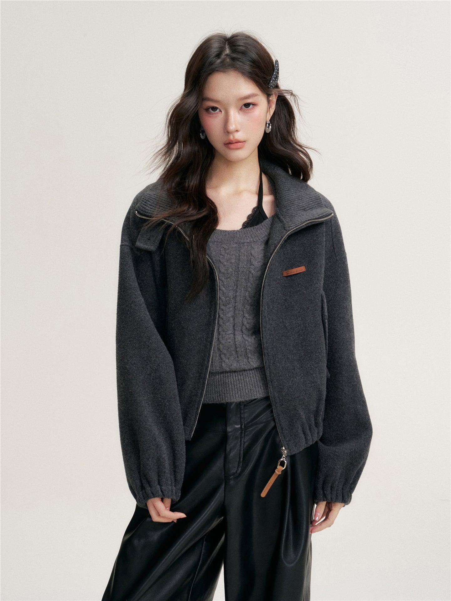 16DEWS 16D25445 Solid Color Australian Wool Double-Sided Jacket