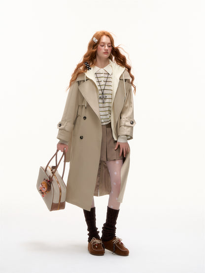 AsGony ASG25390 Fake two piece patchwork long windbreaker
