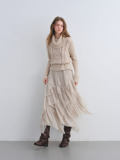 AsGony ASG25681&amp;ASG25677 Wool fake two high necked sweaters + skirt set