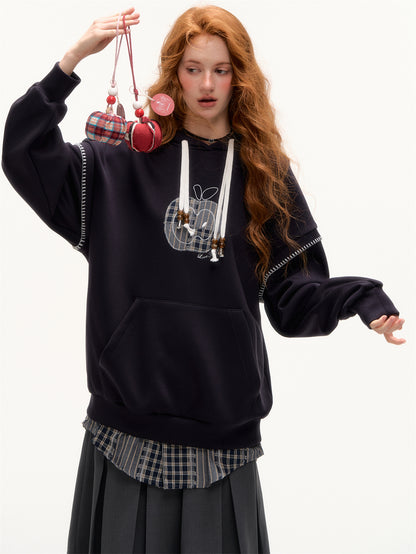 AsGony ASG25369 Apple sticker embroidered fake two hooded hoodies