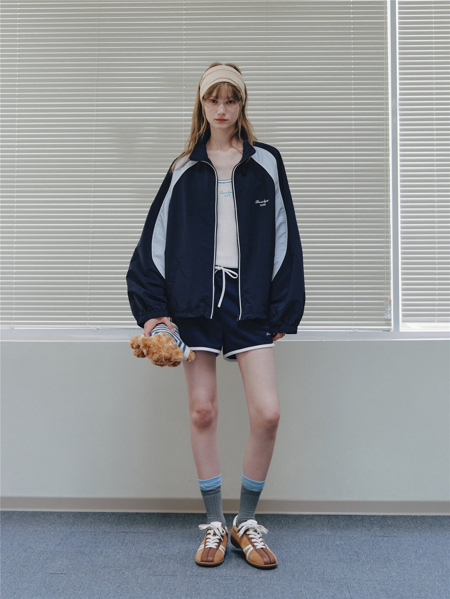 Asgony ASG26545 Contrast Patchwork Stand Collar Drawstring Sports Jacket