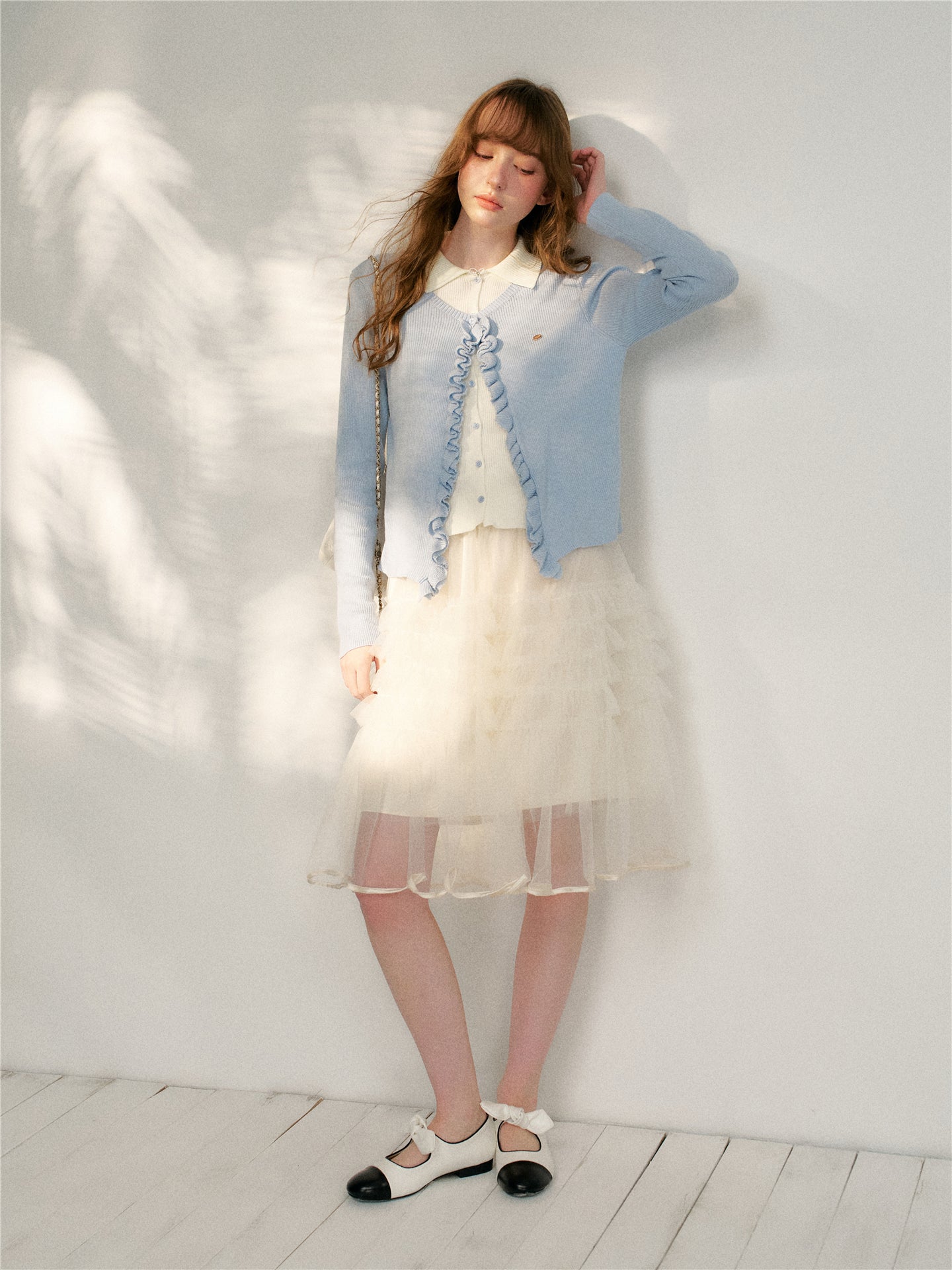 16DEWS 16D26124 Fake two piece lace collared knitted sweaters
