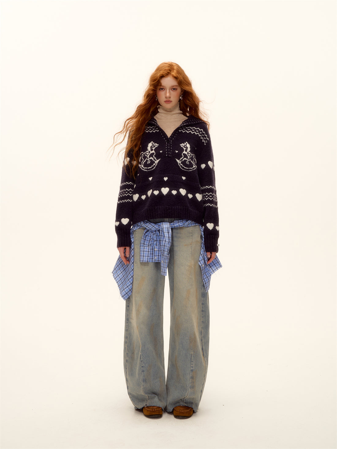 AsGony ASG25511 Jacquard collar pullover knitted sweater