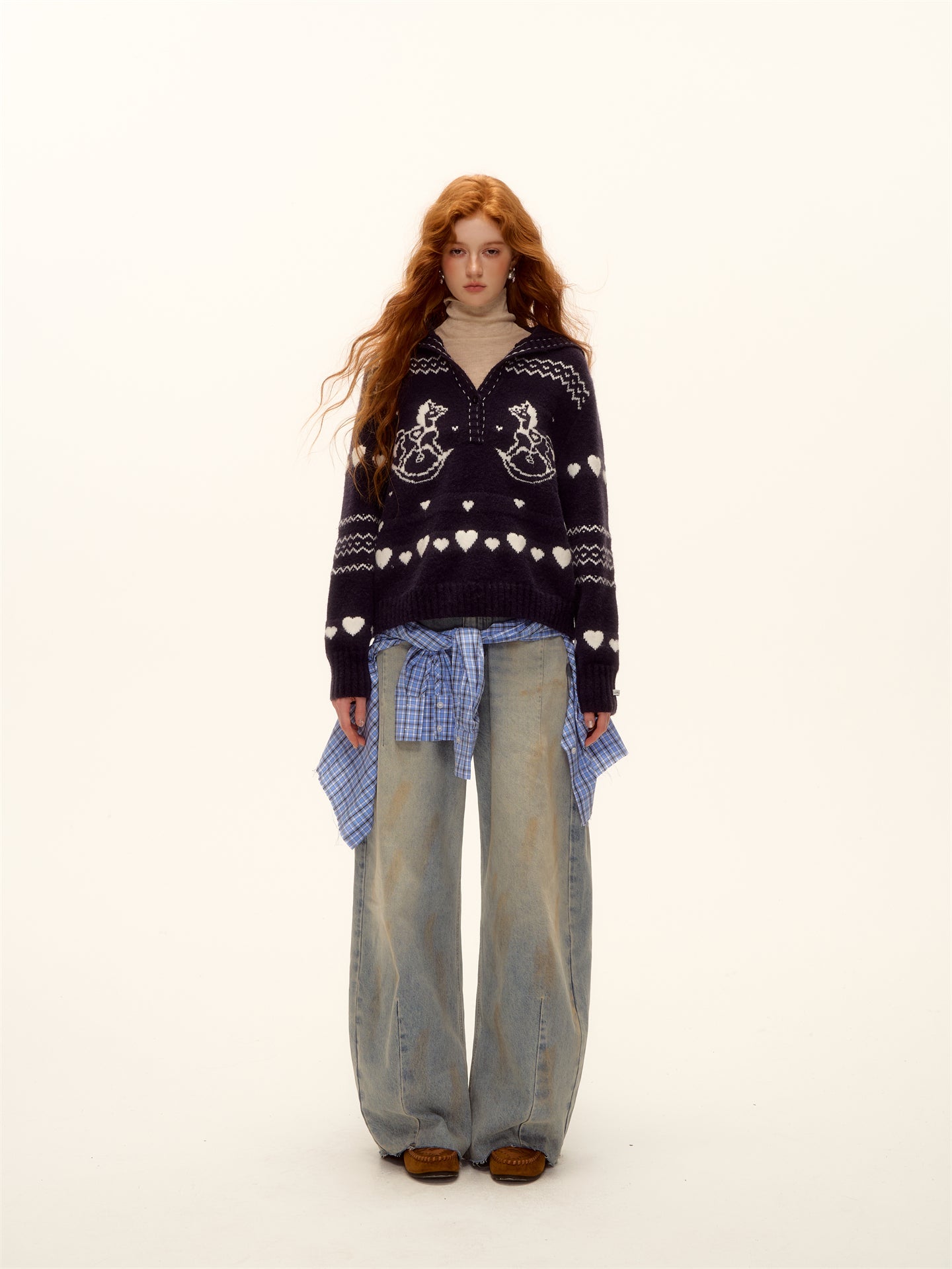 AsGony ASG25511 Jacquard collar pullover knitted sweater