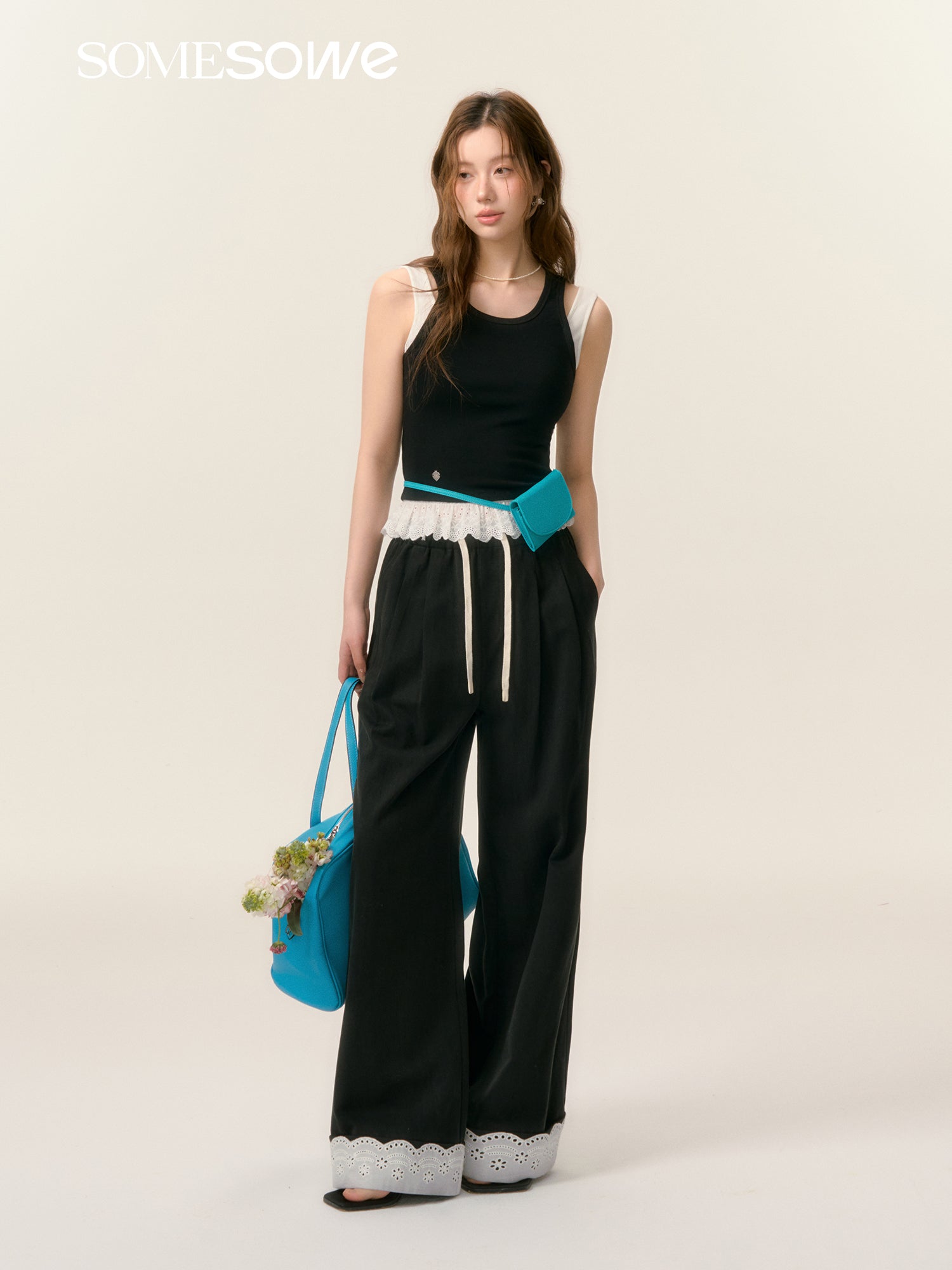 SOMESOWE [Star Style] S2508027 Lace patchwork casual pants