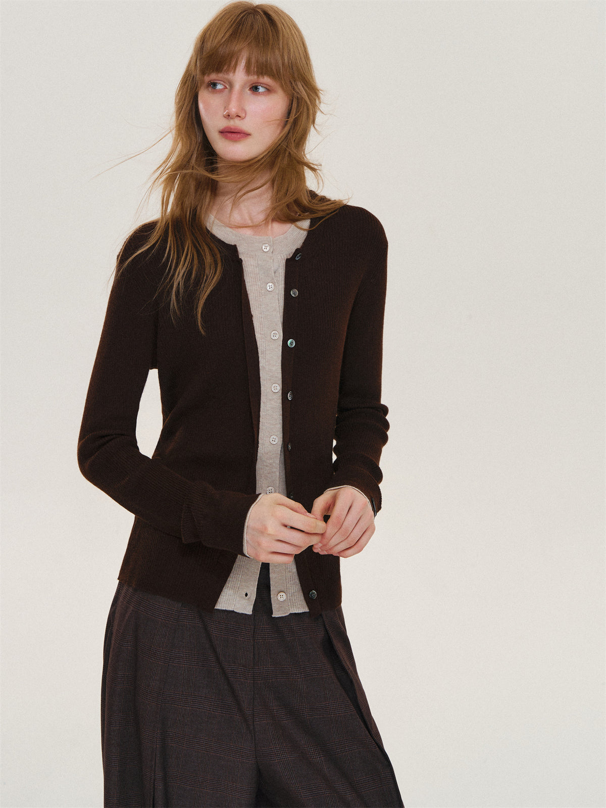 Asgony ASG26619 Faux-Layered Knit Cardigan