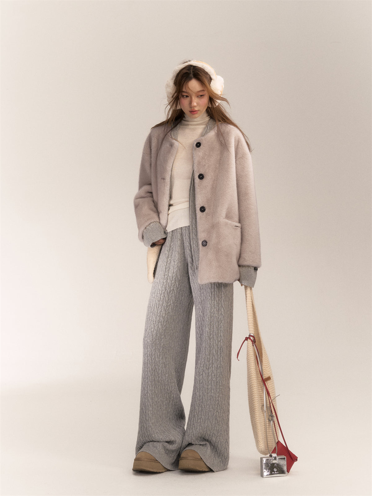 AsGony ASG24640 Mock mink fur casual coat