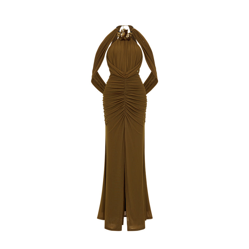 SHEERLUCK SLLYQ25503 High slit hanging neck backless dress