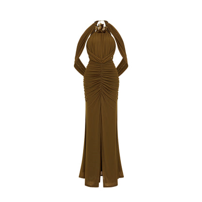 SHEERLUCK SLLYQ25503 High slit hanging neck backless dress