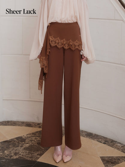 SHEERLUCK SLKZ26722 Dune Lace-Panel Tailored Trousers-Mocha Brown