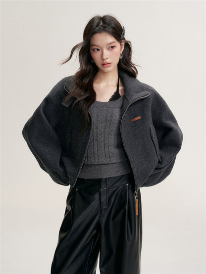 16DEWS 16D25445 Solid Color Australian Wool Double-Sided Jacket