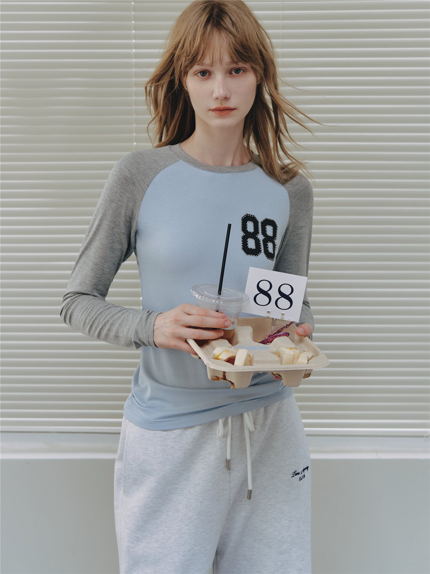 Asgony ASG26543 Crew Neck Contrast Slim Raglan Sleeve Top