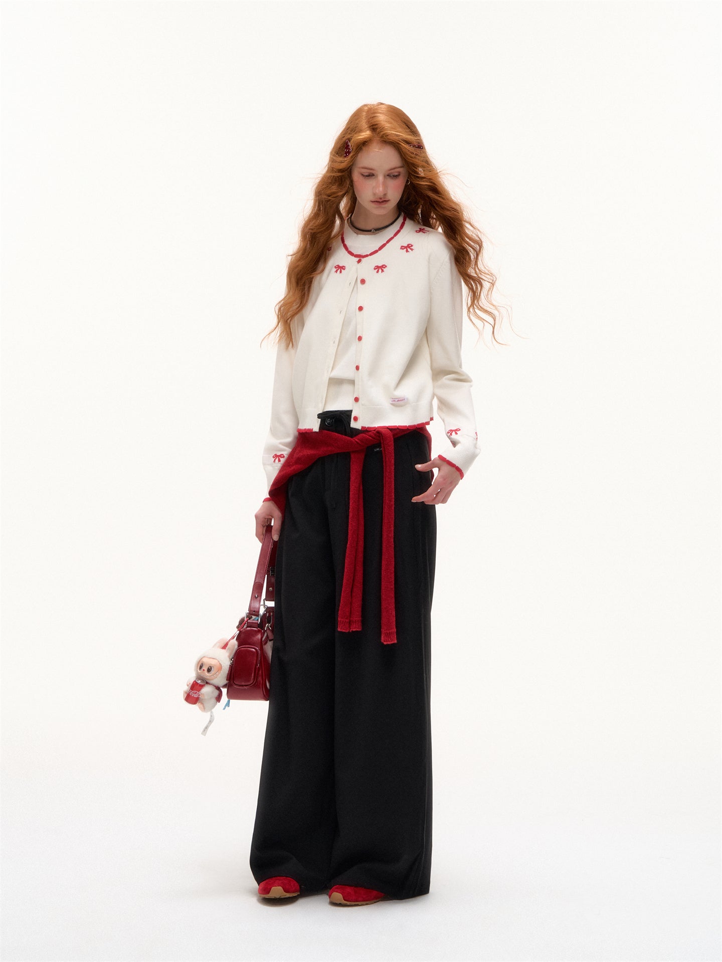 AsGony ASG25379 Fake two piece knot jacquard contrasting knitted cardigan