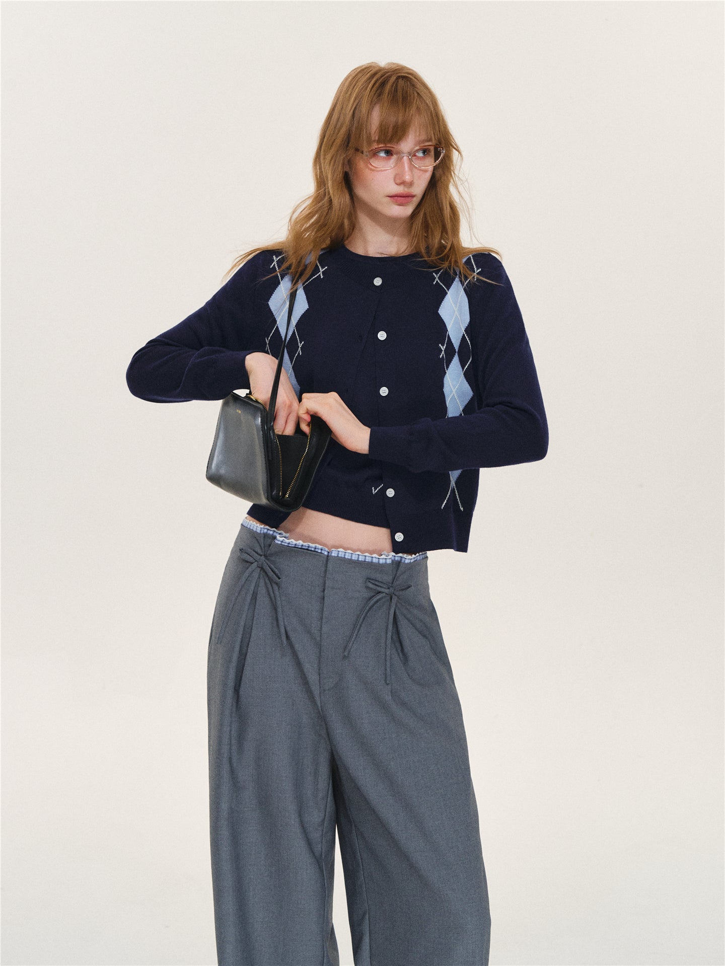 Asgony ASG26616 &amp; ASG26617 Wool Argyle Color-Block Knit Top Set