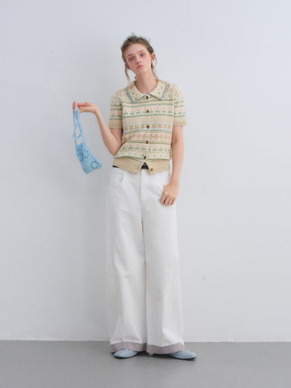 AsGony ASG25659 Fel Island wool jacquard knitted short sleeved top