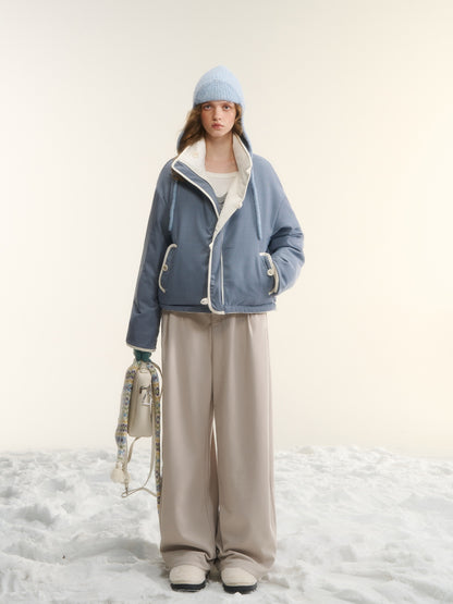 AsGony ASG25528 White duck down double-sided checkered short down jacket