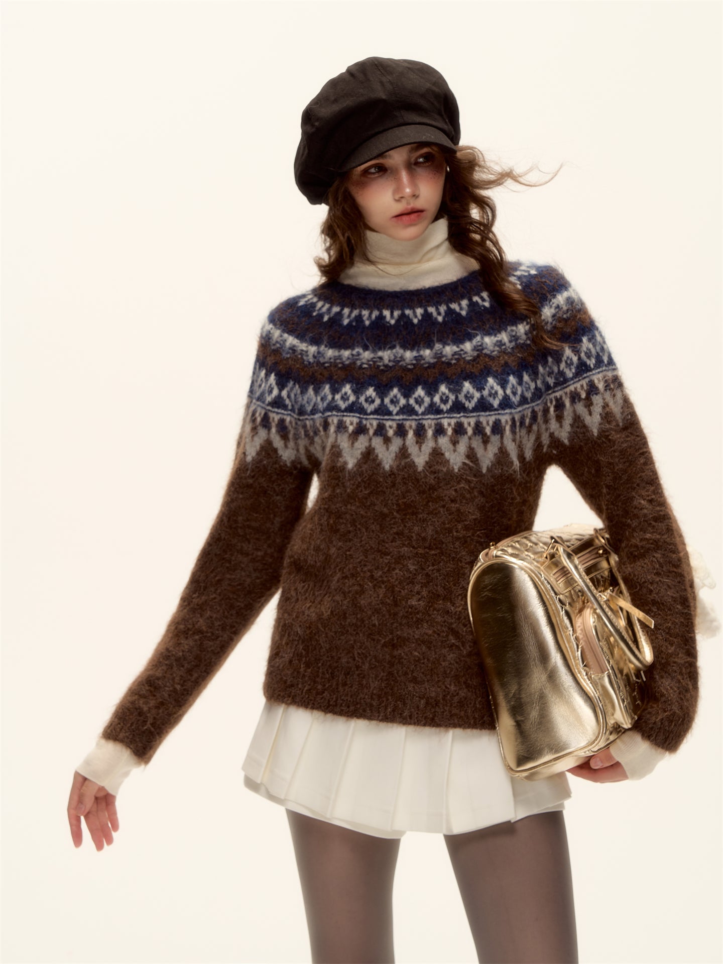 AsGony ASG25466 Round neck pullover Fel Island jacquard sweater