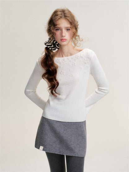 16DEWS 16D25460 Wool blend woolen A-line skirt