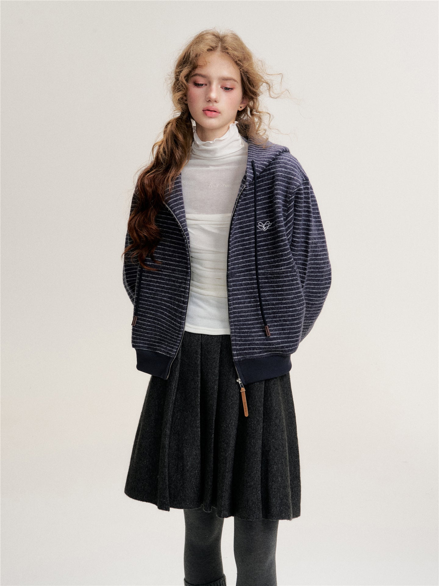 16DEWS 16D25438 Thickened striped hooded sweater jacket