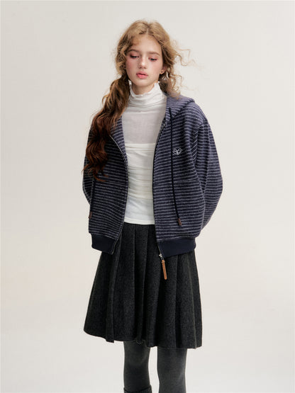 16DEWS 16D25438 Thickened striped hooded sweater jacket