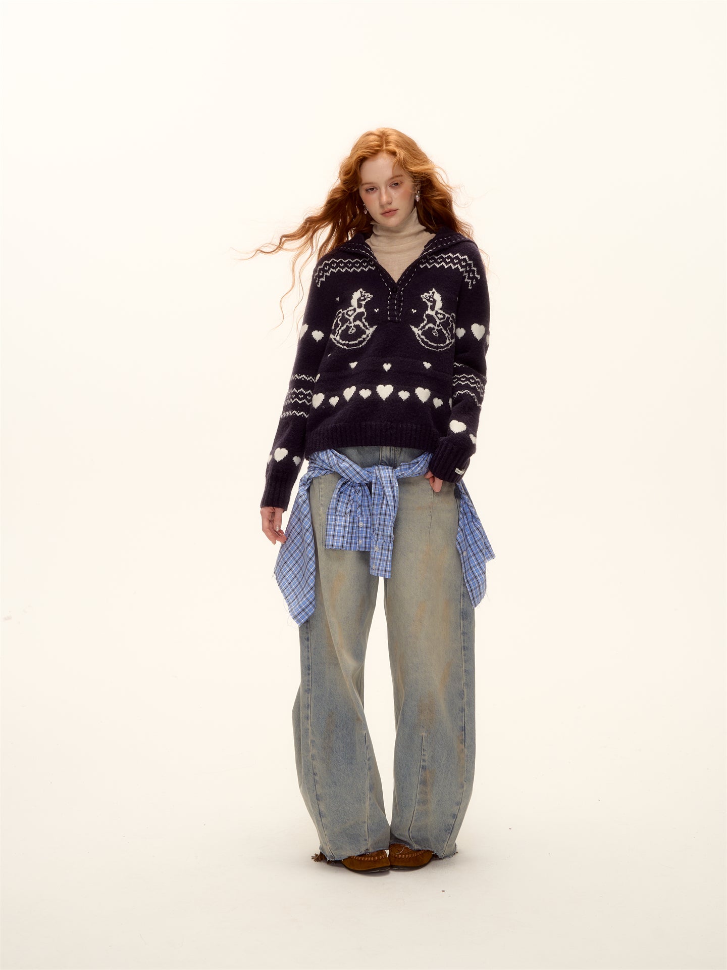 AsGony ASG25511 Jacquard collar pullover knitted sweater