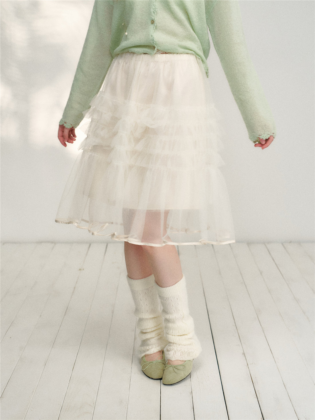 16DEWS 16D26125 High waisted A-line mesh cake skirt