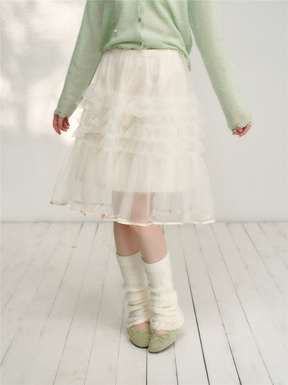 16DEWS 16D26125 High waisted A-line mesh cake skirt