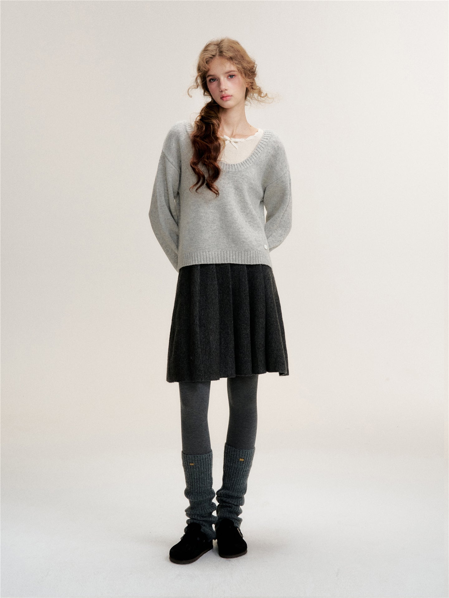 16DEWS 16D25463 Fake two piece contrasting wool knitted sweater